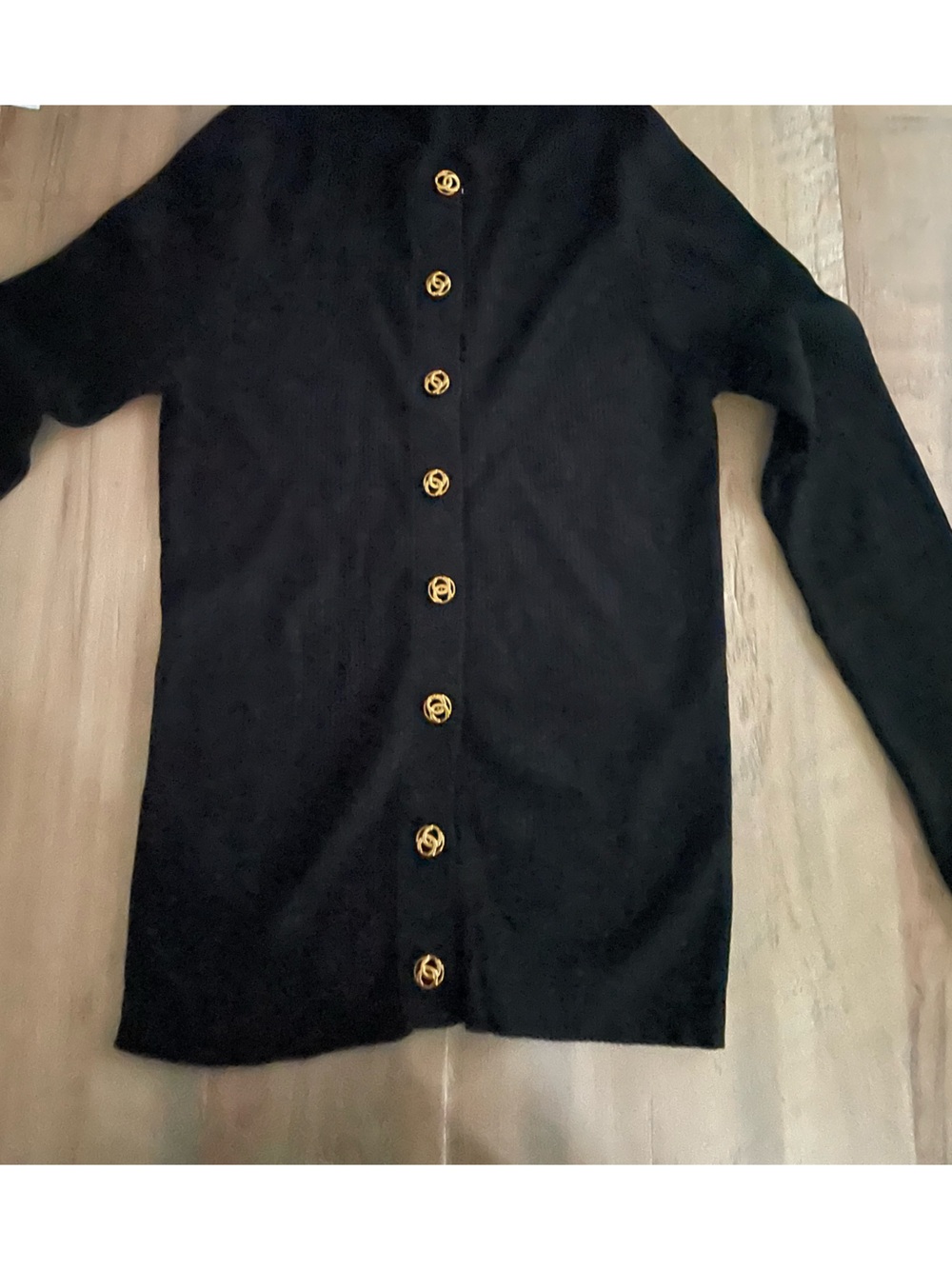 CHANEL Black Cardigan with Gold CC Buttons